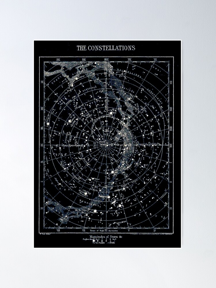 Alternate view of STAR CONSTELLATIONS : Vintage 1900 Galaxy Chart Map Poster