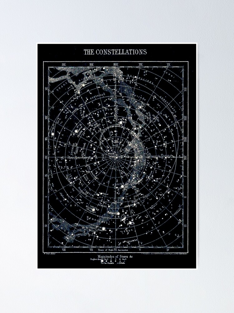 Thumbnail 1 of 3, Poster, STAR CONSTELLATIONS : Vintage 1900 Galaxy Chart Map designed and sold by posterbobs.