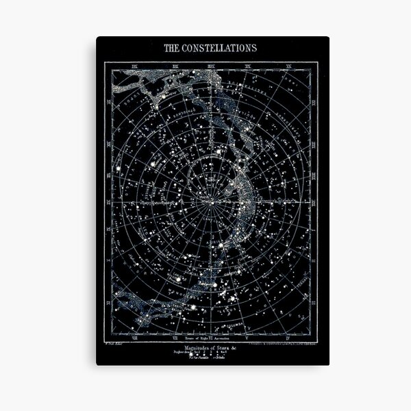 STAR CONSTELLATIONS : Vintage 1900 Galaxy Chart Map Canvas Print