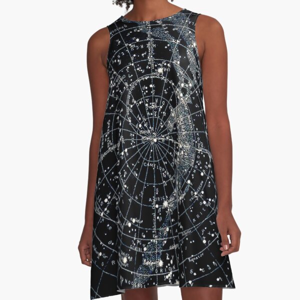 STAR CONSTELLATIONS : Vintage 1900 Galaxy Chart Map A-Line Dress