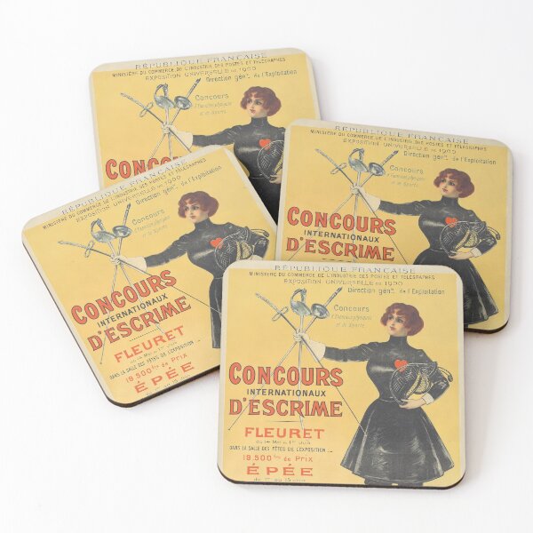 Item preview, Vintage Olympic Games Poster, Paris 1900, Concourse Internationaux D'Escrime, Sabre, Epee, and Fleuret Fencing Swordswoman designed and sold by juiceboxvintage.