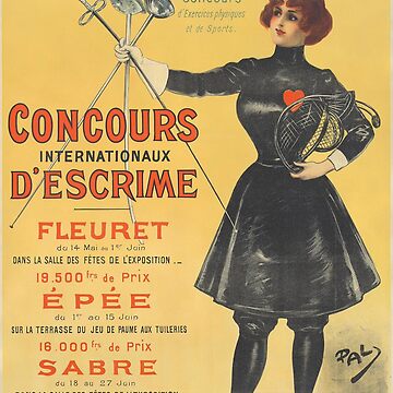 Artwork thumbnail, Vintage Olympic Games Poster, Paris 1900, Concourse Internationaux D'Escrime, Sabre, Epee, and Fleuret Fencing Swordswoman by juiceboxvintage