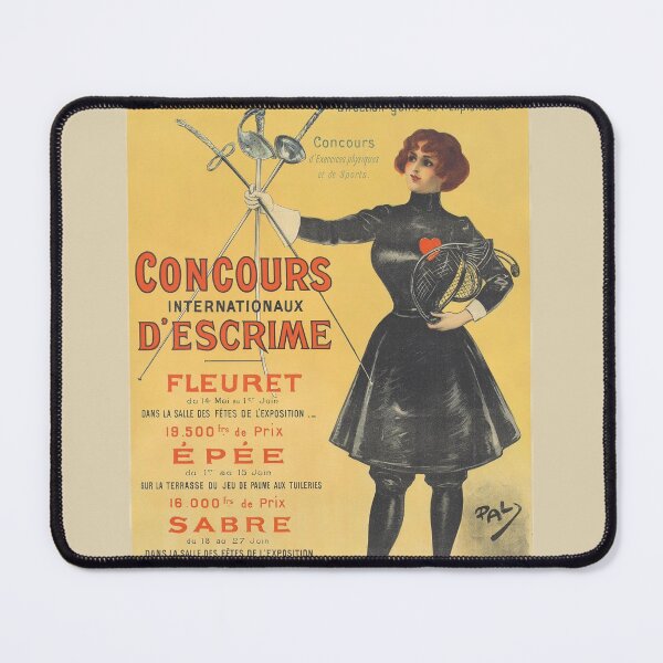 Item preview, Vintage Olympic Games Poster, Paris 1900, Concourse Internationaux D'Escrime, Sabre, Epee, and Fleuret Fencing Swordswoman designed and sold by juiceboxvintage.