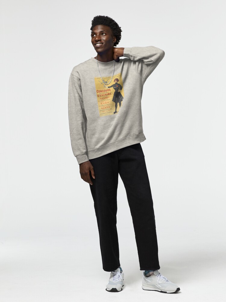 Thumbnail 3 of 7, Pullover Sweatshirt, Vintage Olympic Games Poster, Paris 1900, Concourse Internationaux D'Escrime, Sabre, Epee, and Fleuret Fencing Swordswoman designed and sold by juiceboxvintage.