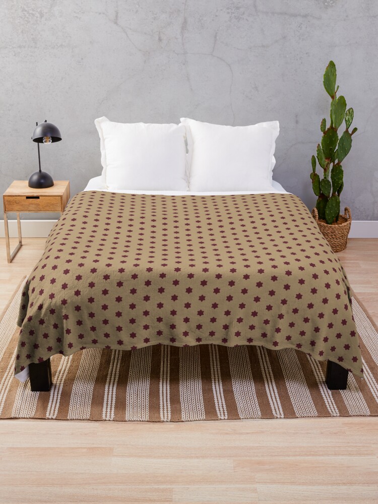 Throw Blanket, Geometric Royal Circle Cabernet Six Pointed Stars On Lark designed and sold by Triplicate Limited