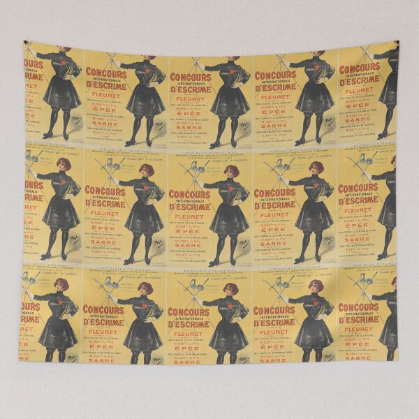 Item preview, Vintage Olympic Games Poster, Paris 1900, Concourse Internationaux D'Escrime, Sabre, Epee, and Fleuret Fencing Swordswoman designed and sold by juiceboxvintage.