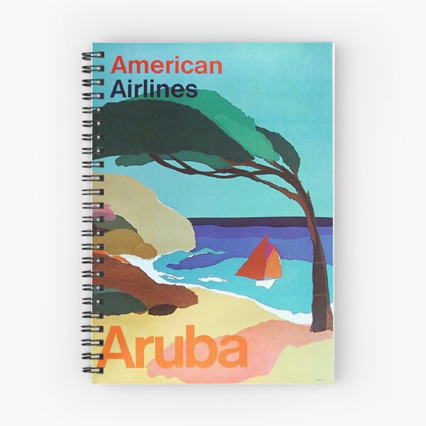 Item preview, Vintage Aruba Travel Poster, 1930s, Caribbean Island Colorful Poster with Ocean and Palm, American Airlines designed and sold by juiceboxvintage.