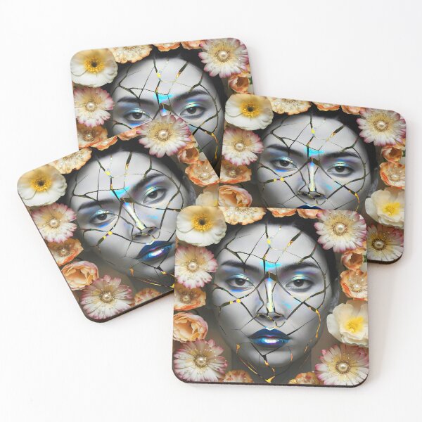 Item preview, Fractured Face Beauty: Golden Cracks and Pearly Blossoms designed and sold by EmeraldeaArt.