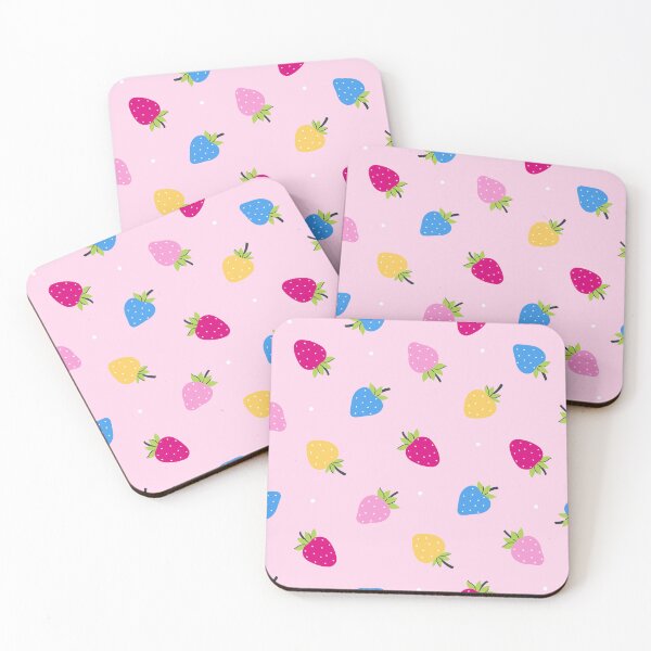Item preview, multi-colored strawberries on a pink background designed and sold by burbura.