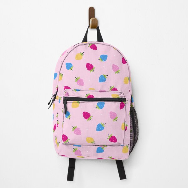 Item preview, multi-colored strawberries on a pink background designed and sold by burbura.