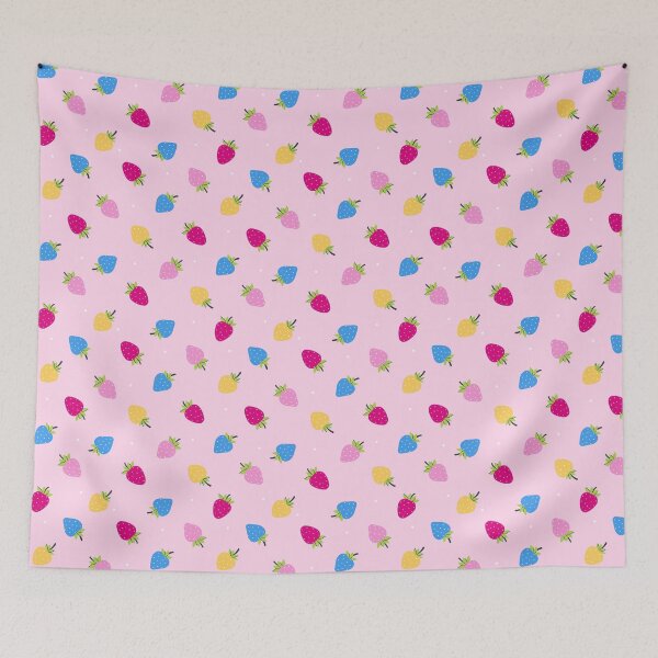 Item preview, multi-colored strawberries on a pink background designed and sold by burbura.
