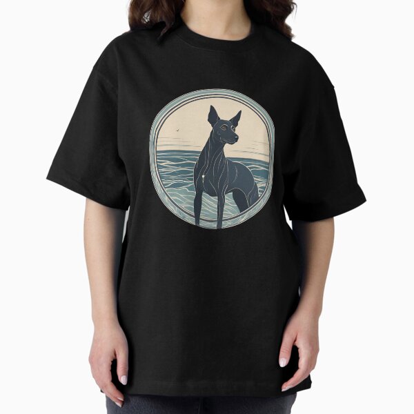 Vista previa del artículo con la obra «Perro viajero en el mar Perro Xoloitzcuintle dueño », diseñado y vendido por GoodyPaws.