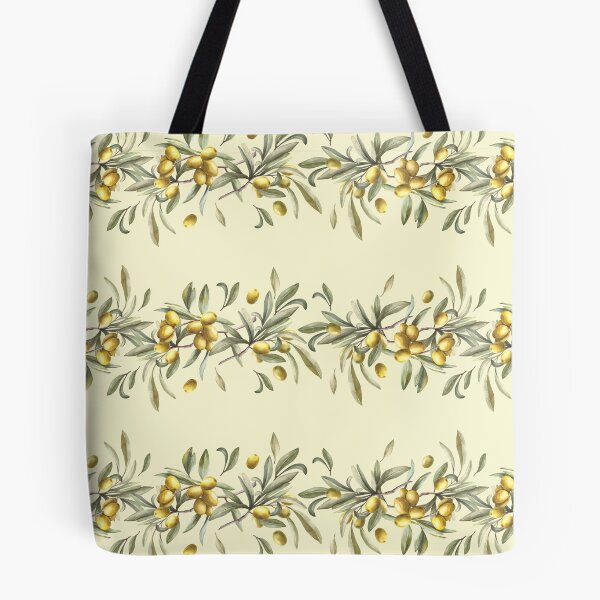 Item preview, Watercolor Olive tree branch with green leaves, fruits berries. Seamless border.  designed and sold by BartolArt.