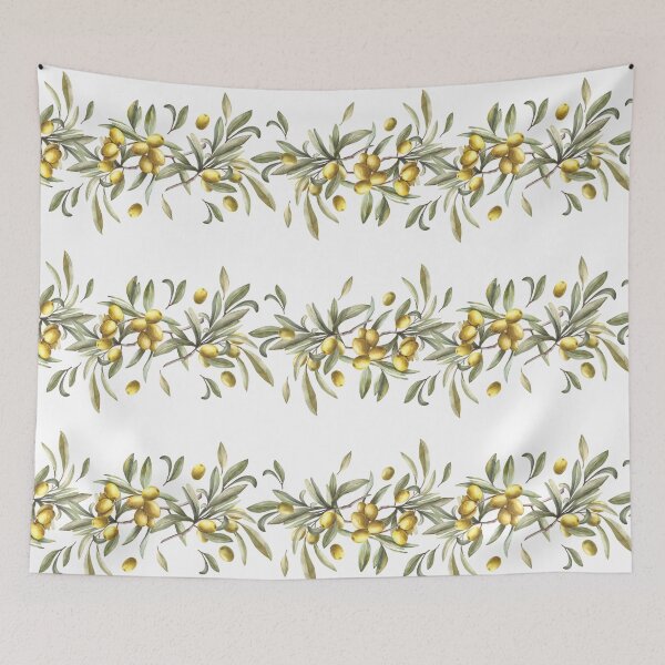Item preview, Watercolor Olive tree branch with green leaves, fruits berries. Seamless border.  designed and sold by BartolArt.