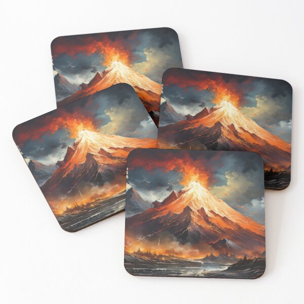 Item preview, Erupting Volcano in a Fiery Landscape Landscapes Abstract Oil Painting designed and sold by frequent-art.