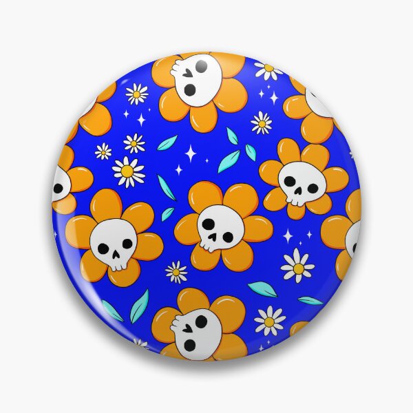Item preview, Skull flower pattern - orange with blue background designed and sold by DidiSunshine.