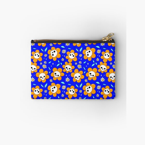 Item preview, Skull flower pattern - orange with blue background designed and sold by DidiSunshine.