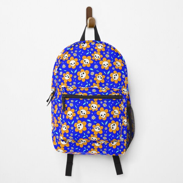 Item preview, Skull flower pattern - orange with blue background designed and sold by DidiSunshine.