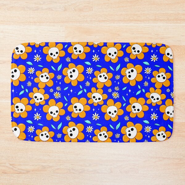 Item preview, Skull flower pattern - orange with blue background designed and sold by DidiSunshine.