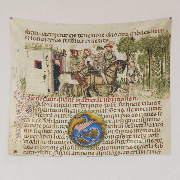 Item preview, MEDIEVAL HUNTING ON HORSEBACK  WITH DOGS AND BLUE SNAKE DRAGON Medieval Miniature designed and sold by BulganLumini.