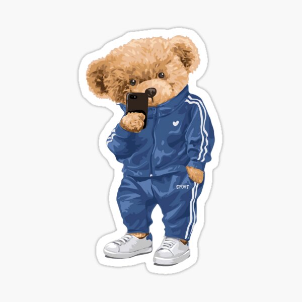 Vista previa del artículo con la obra «Sporty Teddy Bear with Phone sticker», diseñado y vendido por mrfrasco.