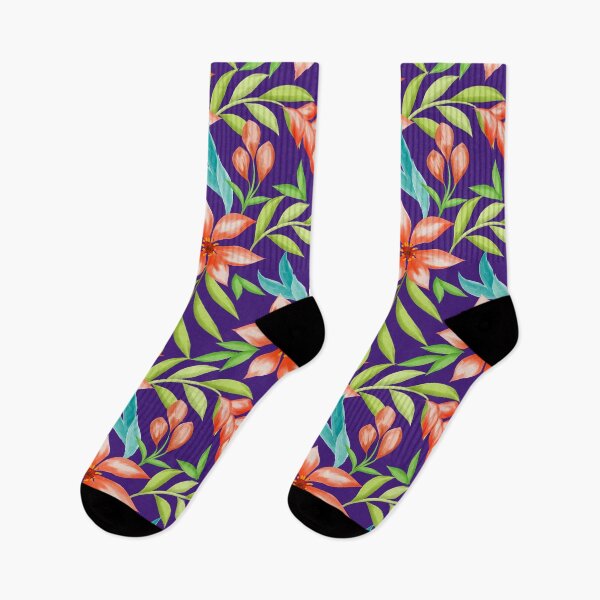 Item preview, Watercolor Floral Pattern Art On Purple designed and sold by Ayesha Saleem.