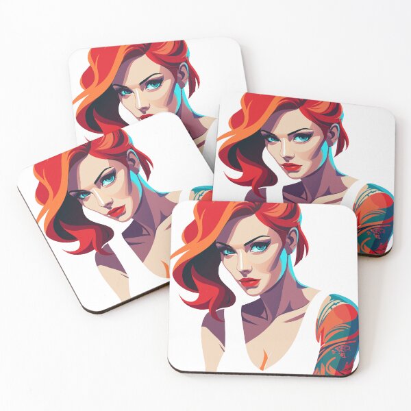 Item preview, partially covering her face the woman has extensive colorfull tattoos on her arms  designed and sold by CHRONIN.