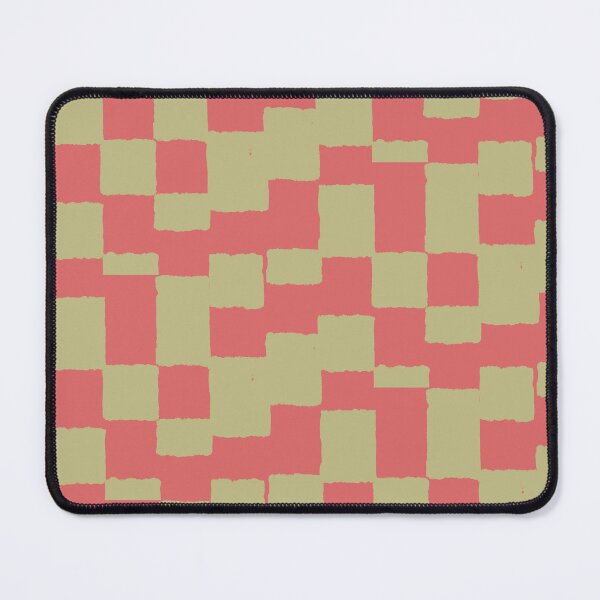 Item preview, shifted checkerboard pattern in coral and olive designed and sold by colorofmagic.
