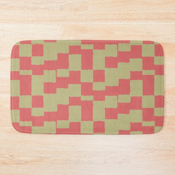 Item preview, shifted checkerboard pattern in coral and olive designed and sold by colorofmagic.