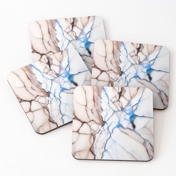 Item preview, White Marble Look (Image Faux Marble) Pinkish Peach Veins Blue Accents designed and sold by Beachy.