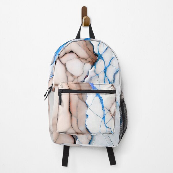 Item preview, White Marble Look (Image Faux Marble) Pinkish Peach Veins Blue Accents designed and sold by Beachy.