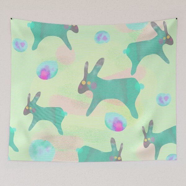 Item preview, Watercolor rabbits on a light background/ turquoise colors designed and sold by My-fake-places.