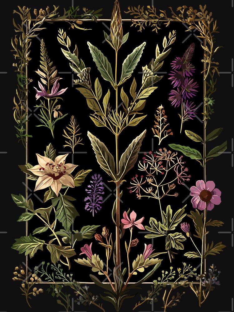 Imagen 7 de 7, Camiseta esencial con la obra Hierbas oscuras de bruja victoriana, diseñada y vendida por Enyr.