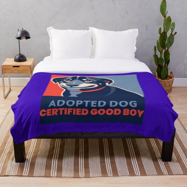 Aperçu de l'œuvre T-SHIRT ROUGE ET BLEU CHIEN ADOPTÉ CERTIFIÉ GOOD BOY créée et vendue par Funky-Munkey.