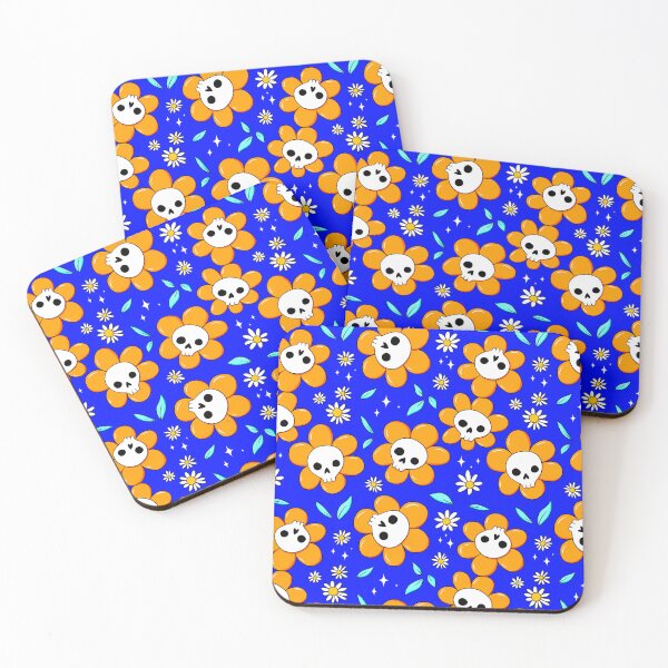 Item preview, Skull flower pattern - orange with blue background designed and sold by DidiSunshine.