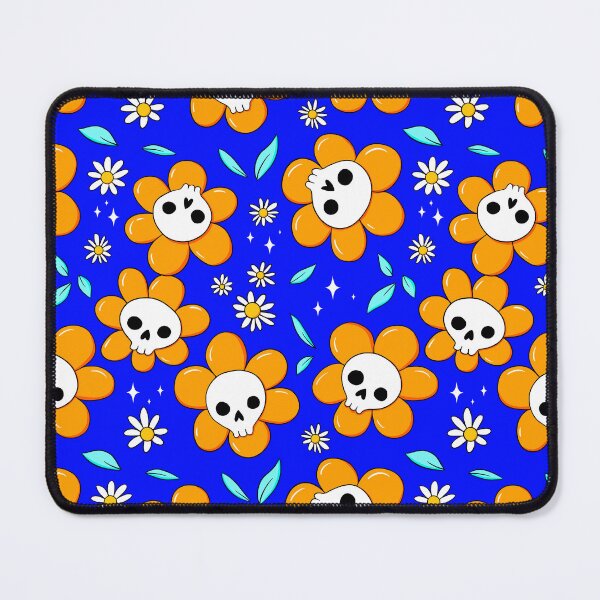 Item preview, Skull flower pattern - orange with blue background designed and sold by DidiSunshine.