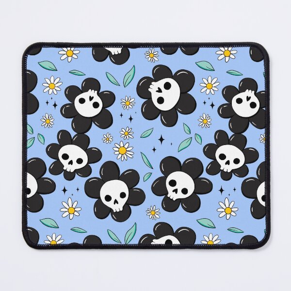 Item preview, Skull flower pattern - black with light blue background designed and sold by DidiSunshine.