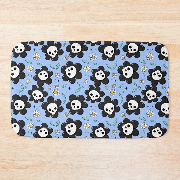 Item preview, Skull flower pattern - black with light blue background designed and sold by DidiSunshine.