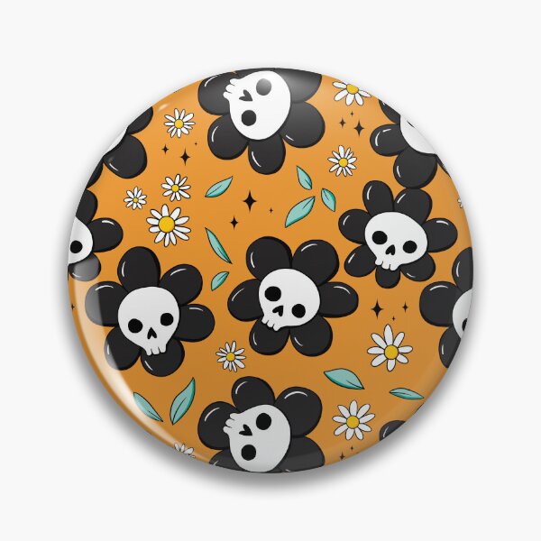 Item preview, Skull flower pattern - black with orange background designed and sold by DidiSunshine.
