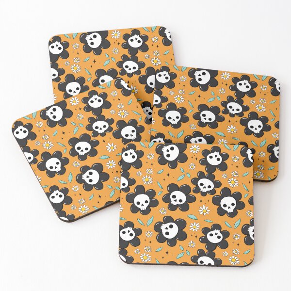Item preview, Skull flower pattern - black with orange background designed and sold by DidiSunshine.
