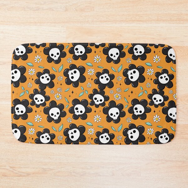 Item preview, Skull flower pattern - black with orange background designed and sold by DidiSunshine.