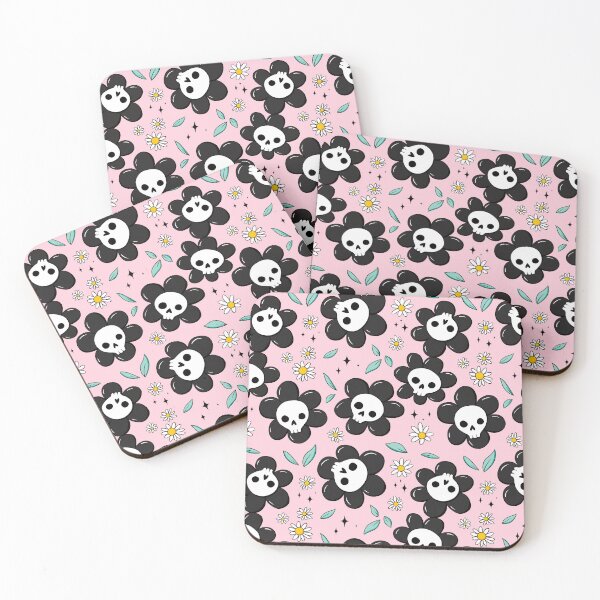 Item preview, Skull flower pattern - black with light pink background designed and sold by DidiSunshine.