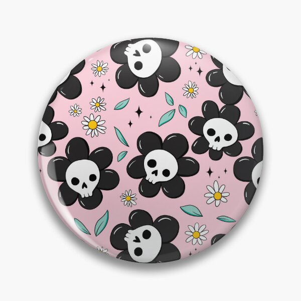 Item preview, Skull flower pattern - black with light pink background designed and sold by DidiSunshine.