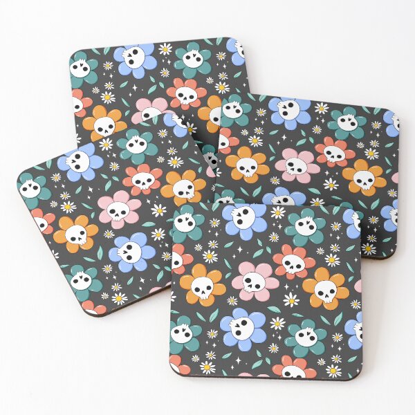 Item preview, Skull flower pattern - pastel with dark background designed and sold by DidiSunshine.