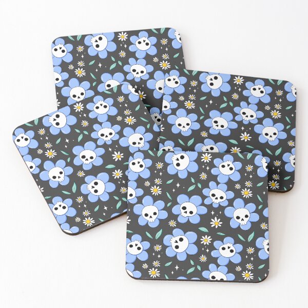 Item preview, Skull flower pattern - blue with dark background designed and sold by DidiSunshine.