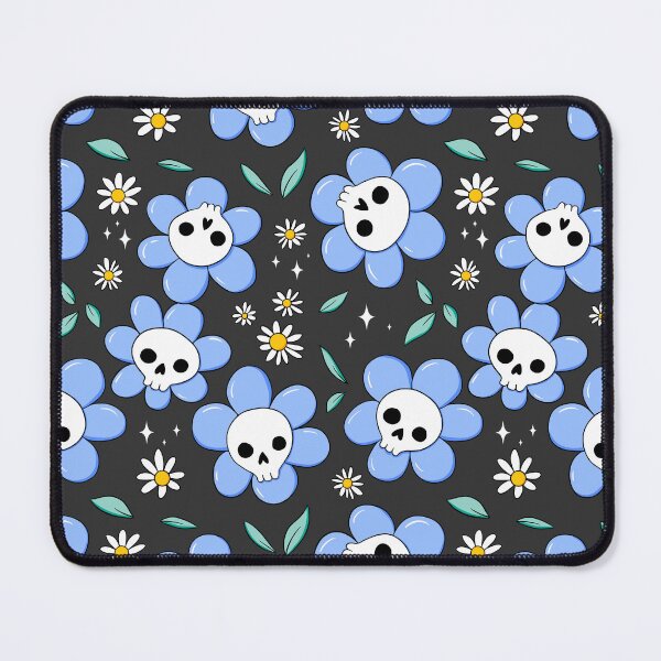 Item preview, Skull flower pattern - blue with dark background designed and sold by DidiSunshine.