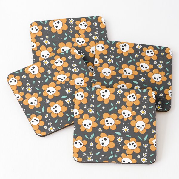 Item preview, Skull flower pattern - orange with dark background designed and sold by DidiSunshine.