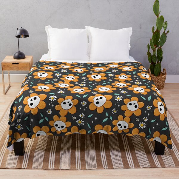 Item preview, Skull flower pattern - orange with dark background designed and sold by DidiSunshine.