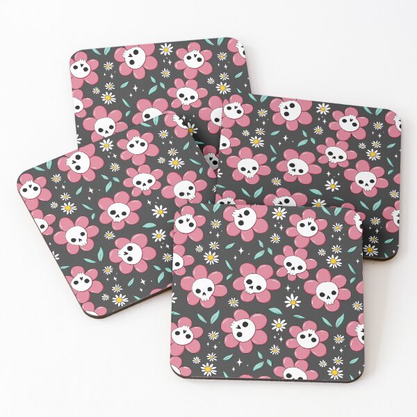 Item preview, Skull flower pattern - pink with dark background designed and sold by DidiSunshine.