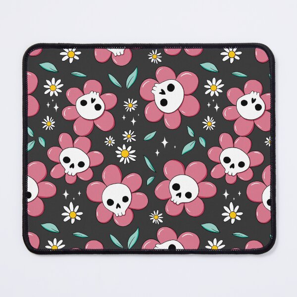 Item preview, Skull flower pattern - pink with dark background designed and sold by DidiSunshine.